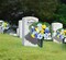 Artificial Cemetery Flowers for Grave Vase - Blue Rose, Daisy & Cosmos Silk Bouquet - 24" Large UV Resistant Memorial Flower Arrangement - Windproof Graveside Decor with Vase & Butterflies (1 Pack)
